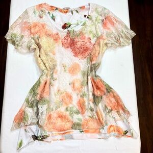 Deb Peach and Green Lace Fairy Top- XL